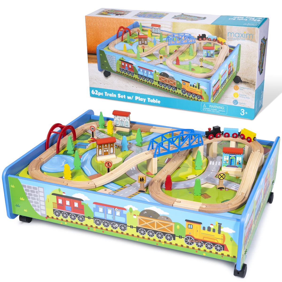 62 piece Wooden Train Set with Train Table - Trundle – WoodenTracks