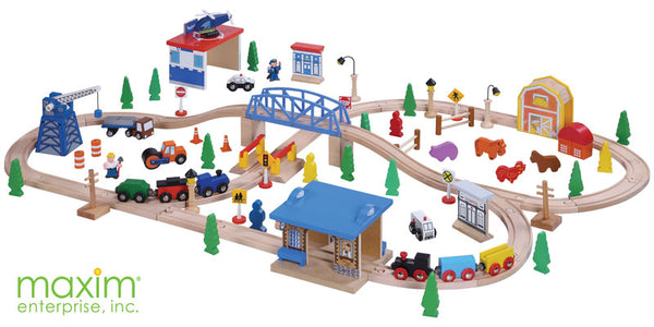 Huge Wooden Train Set with 100 Pieces