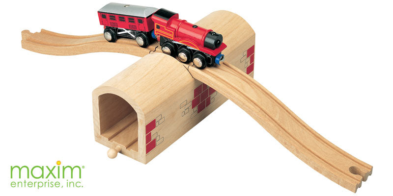 Accessoire Double Tunnel Gris Pour Voie De Train En Bois – Compatible Grands Systèmes, Plastique Résistant, Taille 20x15x14 Cm