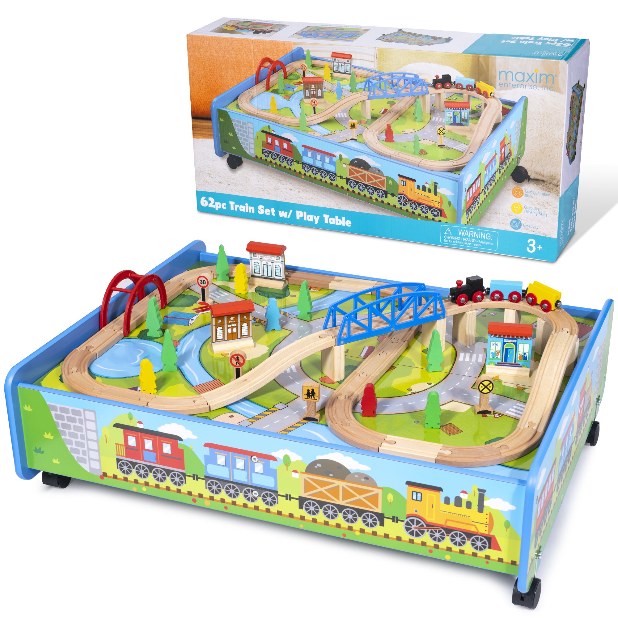 62 piece Wooden Train Set with Train Table - Trundle – WoodenTracks