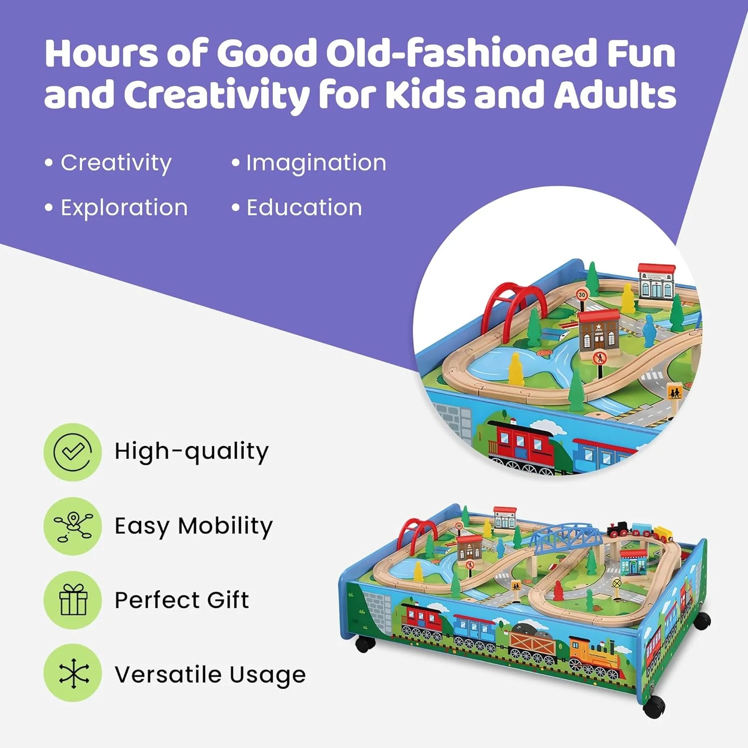 62 piece Wooden Train Set with Train Table - Trundle – WoodenTracks