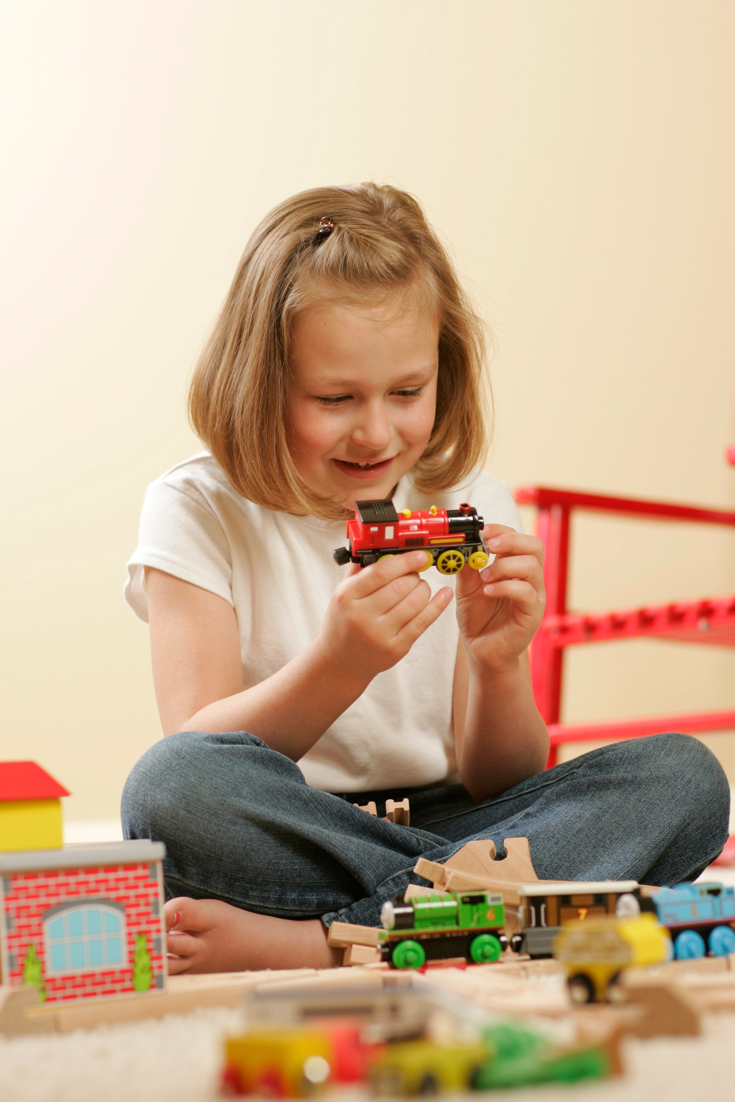 Red Motorized Wooden Train Engine