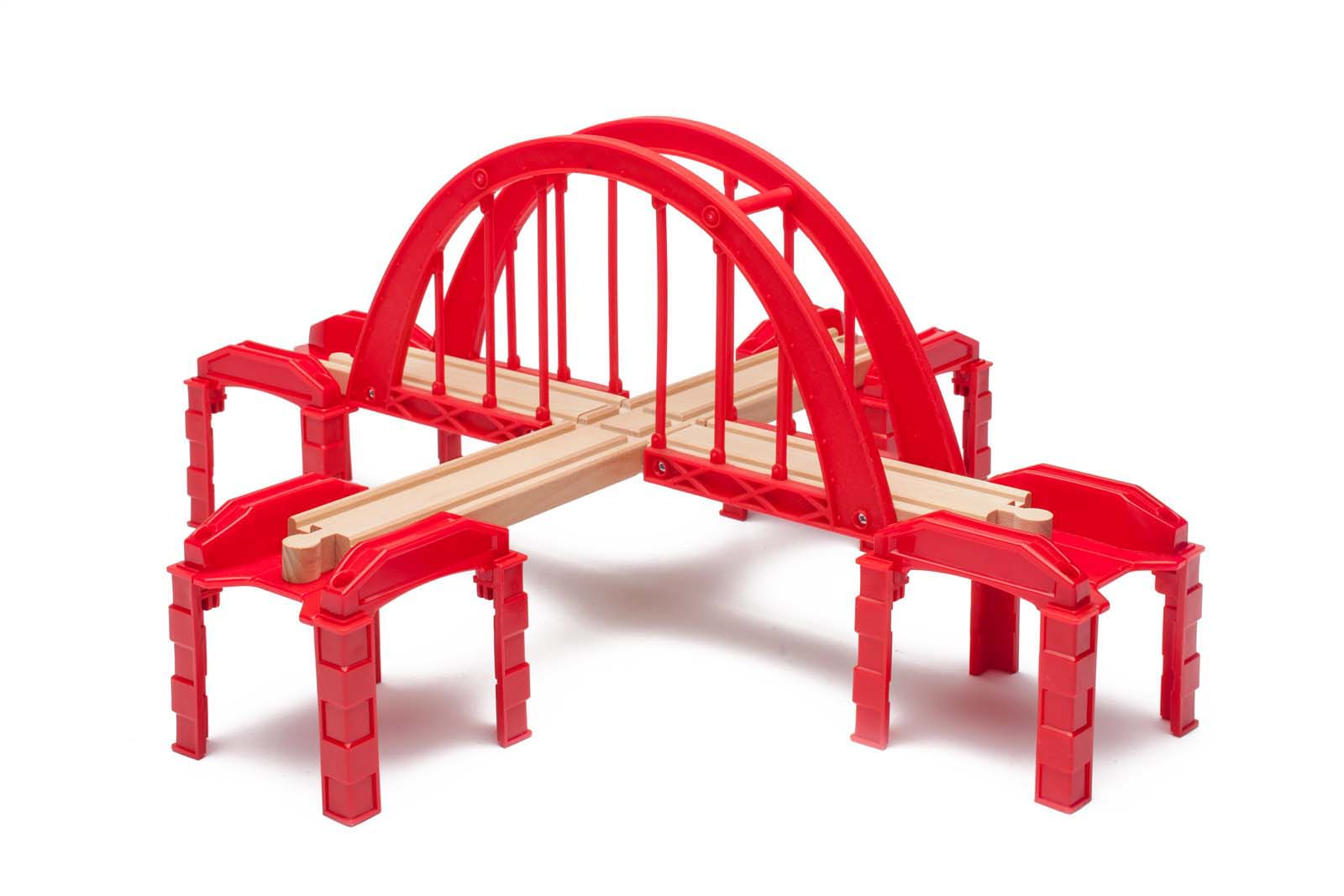 Red Intersection Bridge - Wooden Train Cross Track – WoodenTracks