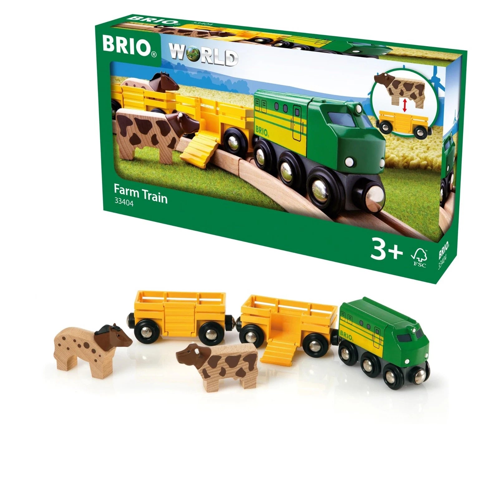 BRIO World 33404 Farm Train Set - 5-Piece Wooden Toy with Locomotive ...