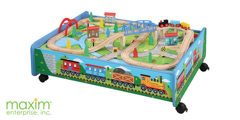 62 piece Wooden Train Set with Train Table - Trundle – WoodenTracks